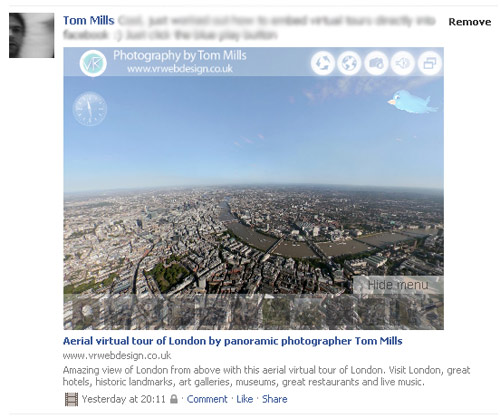 Virtual tour embedded in facebook